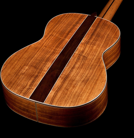 The back and sides of a 2025 Wolfgang Jellinghaus "Signature CD/CD" classical guitar made of cedar and granadillo