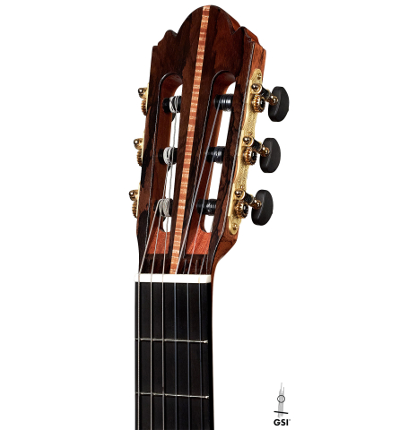 The headstock of a 2023 Wolfgang Jellinghaus "Signature CD/CD" CD/ZR classical guitar.