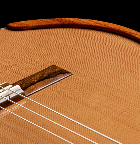 The top and arm-rest of a 2026 Wolfgang Jellinghaus "Signature CD/CD" classical guitar made of cedar and ziricote