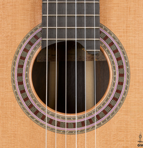 The rosette of a 2026 Wolfgang Jellinghaus "Signature CD/CD" classical guitar made of cedar and ziricote