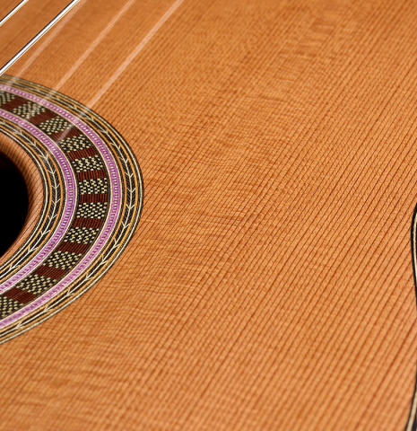 The soundbard of a 2026 Wolfgang Jellinghaus "Signature CD/CD" classical guitar made of cedar and ziricote
