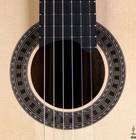 The rosette of a 2021 Wolfgang Jellinghaus "Signature SP/CD 640" SP/GR classical guitar.