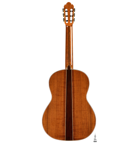 The back of a 2025 Wolfgang Jellinghaus "Signature CD/SP" classical guitar made of cedar/spruce and granadillo