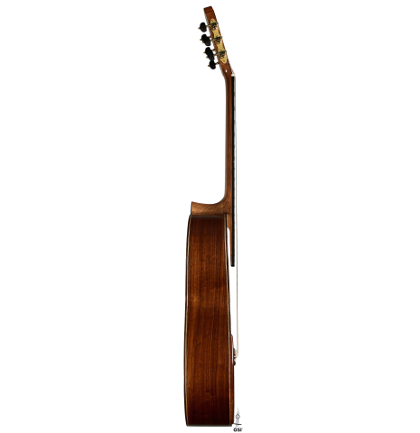 The side of a 2026 Wolfgang Jellinghaus "Signature CD/SP" classical guitar made of cedar/spruce and granadillo