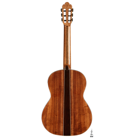 The back of a 2025 Wolfgang Jellinghaus "Signature SP/SP" classical guitar made of spruce and granadillo