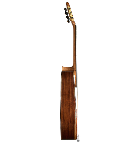 The side of a 2026 Wolfgang Jellinghaus "Signature SP/SP" classical guitar made of spruce/spruce top and granadillo back and sides
