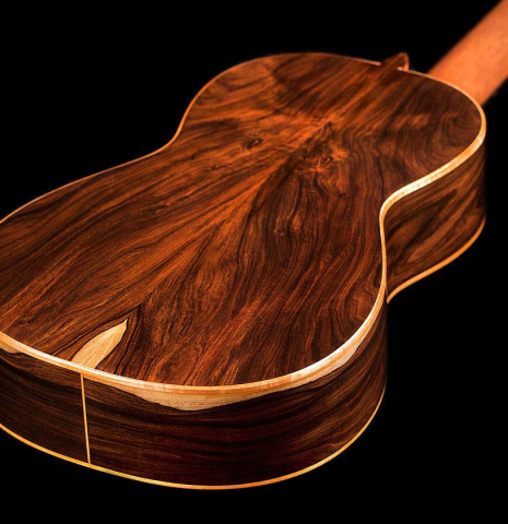 This is the back and sides of a Wolfgang Jellinghaus "Torres 77" classical guitar made of spruce and pau ferro