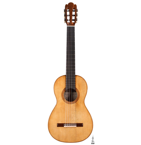 The front of a 2022 Wolfgang Jellinghaus &quot;Torres 77&quot; classical guitar on a white background