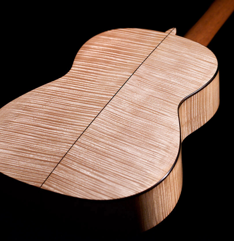 The back of a 2023 Wolfgang Jellinghaus &quot;1912 Ex-Segovia&quot; classical guitar made of spruce and maple