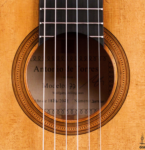 The rosette of a 2022 Wolfgang Jellinghaus &quot;Torres 77&quot; classical guitar made with spruce and cypress