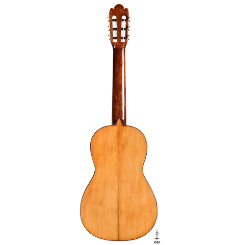 The back of a 2022 Wolfgang Jellinghaus &quot;Torres 77&quot; classical guitar made with spruce and cypress