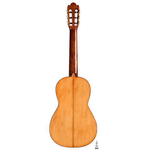 The back of a Wolfgang Jellinghaus &quot;Torres 77&quot; classical guitar made with spruce and cypress
