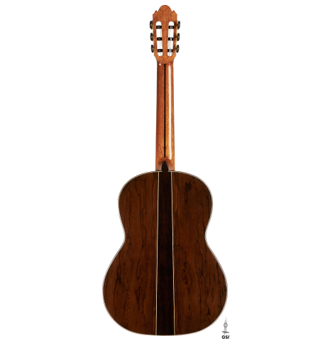 The back of a 2024 Wolfgang Jellinghaus "Signature SP/SP" double top classical guitar made of spruce and ziricote