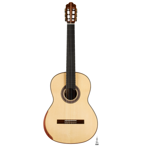 The front of a 2024 Wolfgang Jellinghaus "Signature SP/SP" double top classical guitar made of spruce and ziricote