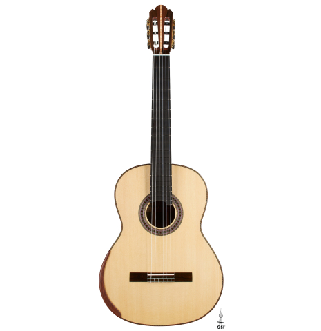 The front of a 2024 Wolfgang Jellinghaus "Signature SP/SP" double top classical guitar made of spruce and ziricote