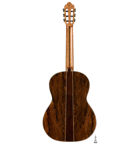 The back of a 2026 Wolfgang Jellinghaus "Signature SP/SP" double top classical guitar made of spruce and ziricote