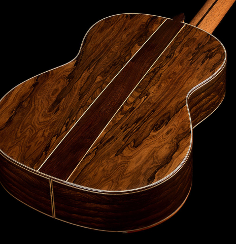 The back and sides of a 2026 Wolfgang Jellinghaus "Signature SP/SP" double top classical guitar made of spruce and ziricote