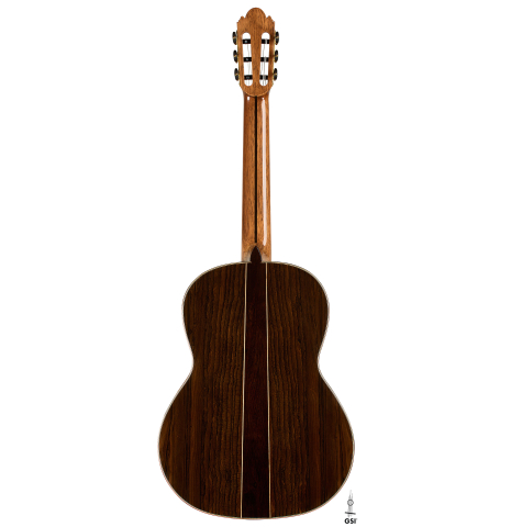 The back of a 2026 Wolfgang Jellinghaus "Signature SP/SP" double top classical guitar made of spruce and ziricote