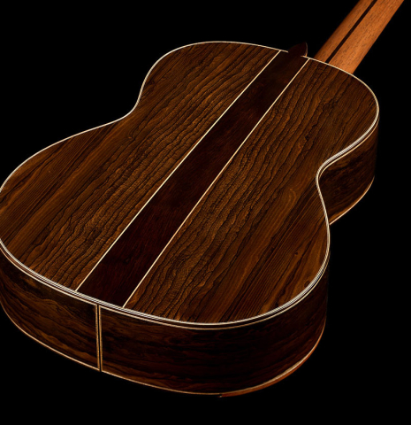 The back and sides of a 2026 Wolfgang Jellinghaus "Signature SP/SP" double top classical guitar made of spruce and ziricote