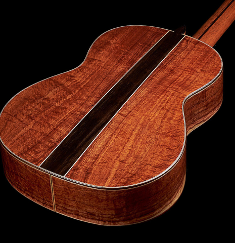The back and sides of a 2024 Wolfgang Jellinghaus "Signature SP/SP 640" classical guitar made of spruce and granadillo