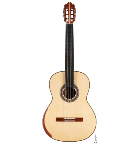 The front of a 2024 Wolfgang Jellinghaus "Signature SP/SP 640" classical guitar made of spruce and granadillo