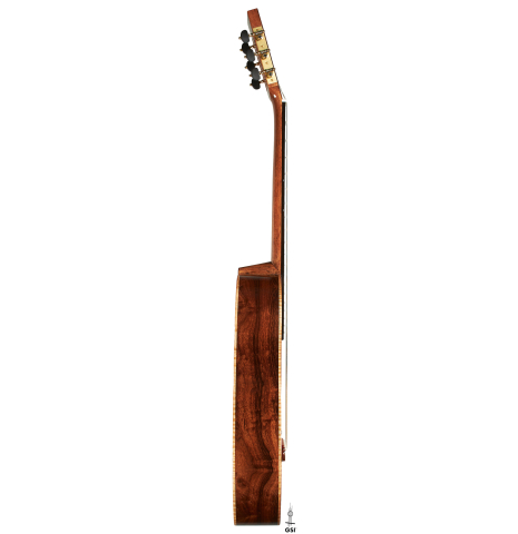 The side of a Wolfgang Jellinghaus "La Romantica A" romantic guitar made with spruce and granadillo.