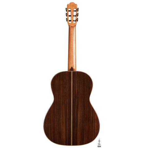The back of a Wolfgang Jellinghaus "Bavaria A" classical guitar made of spruce and Indian rosewood