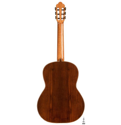 The back of a Wolfgang Jellinghaus "Alemana EF SP/CD" double top classical guitar made of spruce and African rosewood