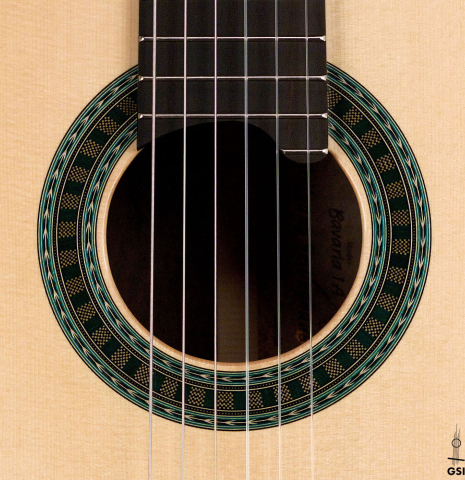 The rosette of a Wolfgang Jellinghaus "Bavaria A" classical guitar made of spruce and African rosewood