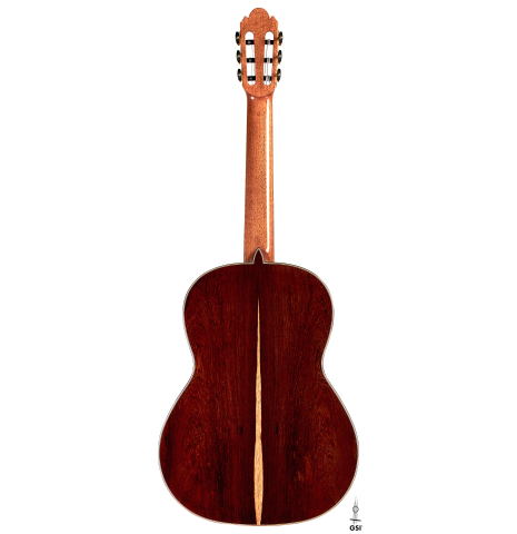 The back of a 2022 Wolfgang Jellinghaus &quot;Espanola 1a&quot; CD/AR classical guitar on a white background