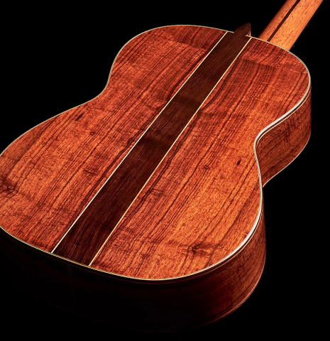 The back of a 2022 Wolfgang Jellinghaus "Signature SP/SP 630" double top guitar made of spruce and granadillo