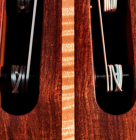The headstock inlay of a 2022 Wolfgang Jellinghaus "Signature SP/SP 630" double top guitar made of spruce and granadillo