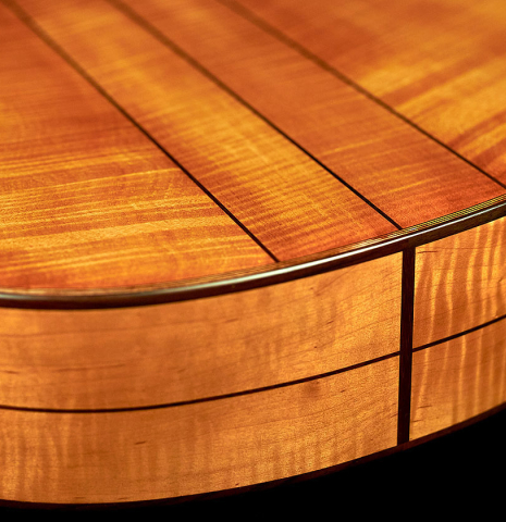 The back and sides of a Wolfgang Jellinghaus “Torres 49 - ex Tarrega” classical guitar made of spruce and maple