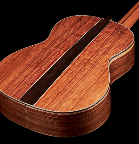 The back of a 2023 Wolfgang Jellinghaus &quot;Signature CD/CD 630&quot; double top guitar made of cedar and granadillo