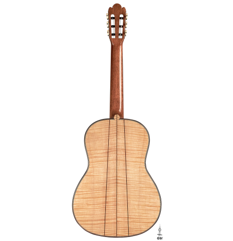 The back of a Wolfgang Jellinghaus “Torres 49 - clear - ex Tarrega” classical guitar made of spruce and maple