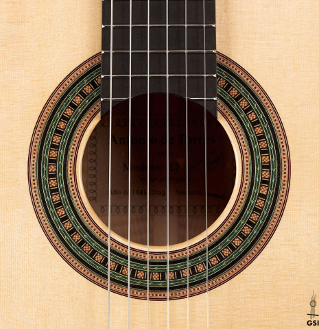 The rosette of a Wolfgang Jellinghaus “Torres 49 - clear - ex Tarrega” classical guitar made of spruce and maple