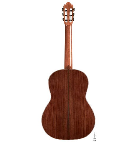 The back of a 2023 Wolfgang Jellinghaus "Espanola A" classical guitar with spruce top and Indian rosewood back and sides