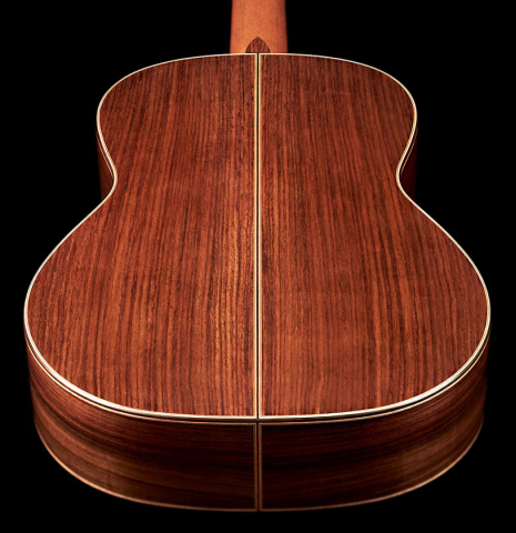 This is the back of a 2023 Wolfgang Jellinghaus "Espanola A" classical guitar with spruce top and Indian rosewood back and sides