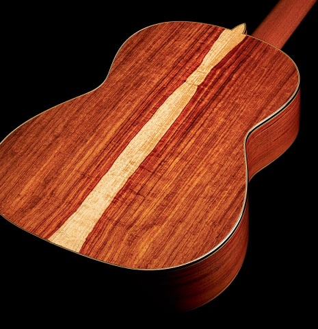 The back and sides of a Wolfgang Jellinghaus "1912 Ex-Segovia" classical guitar made of cedar and granadillo.