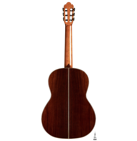 The back of a Wolfgang Jellinghaus "Espanola A" classical guitar with cedar top and Indian rosewood back and sides