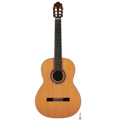The front of a Wolfgang Jellinghaus "Espanola A" classical guitar with cedar top and Indian rosewood back and sides