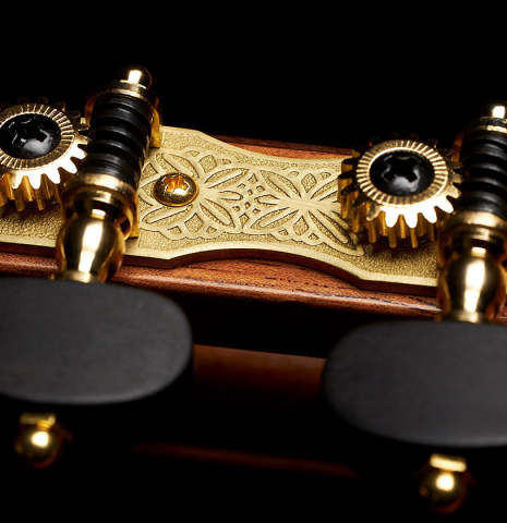 The tuning machines of a Wolfgang Jellinghaus "Espanola A" classical guitar with cedar top and Indian rosewood back and sides