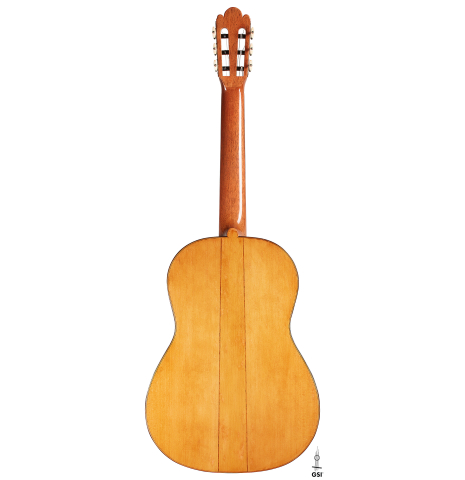 The back of a 2023 Wolfgang Jellinghaus “Torres 114 - ex Tarrega” classical guitar made of spruce and cypress
