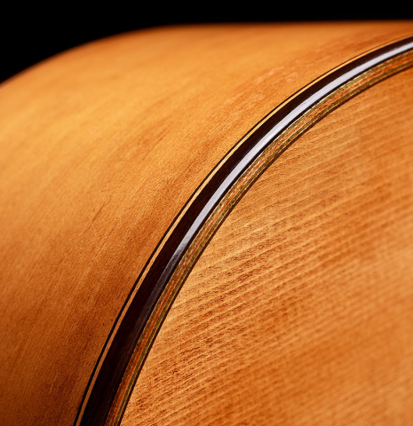 The top, side, purfling and binding of a 2023 Wolfgang Jellinghaus “Torres 114 - ex Tarrega” classical guitar made of spruce and cypress