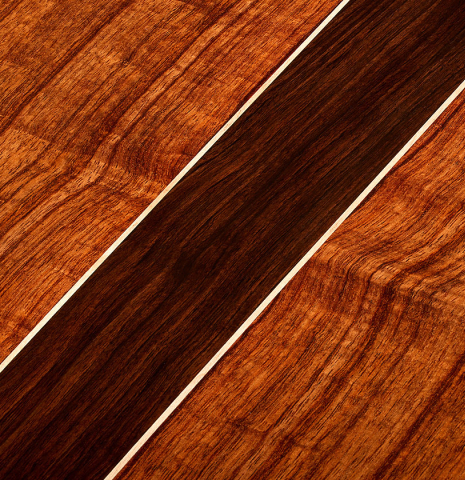 The central wedge on the back of a Wolfgang Jellinghaus "Signature CD/SP 640" classical guitar made of cedar and Granadillo