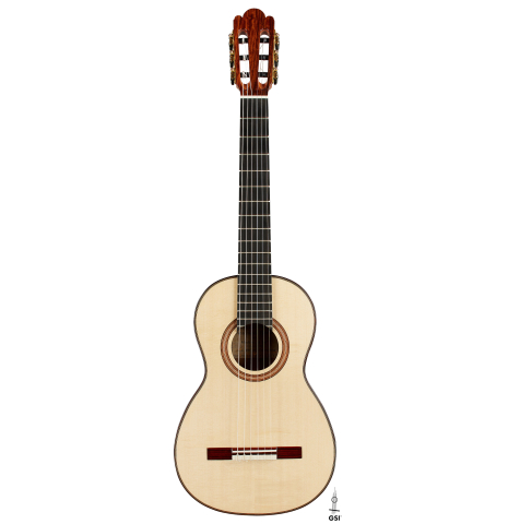 This is the front of a Wolfgang Jellinghaus "Torres 77 - clear" classical guitar made of spruce and granadillo