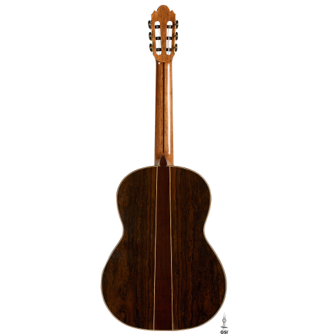 The back of a Wolfgang Jellinghaus "Signature SP/CD 640" classical guitar made of spruce/cedar and ziricote