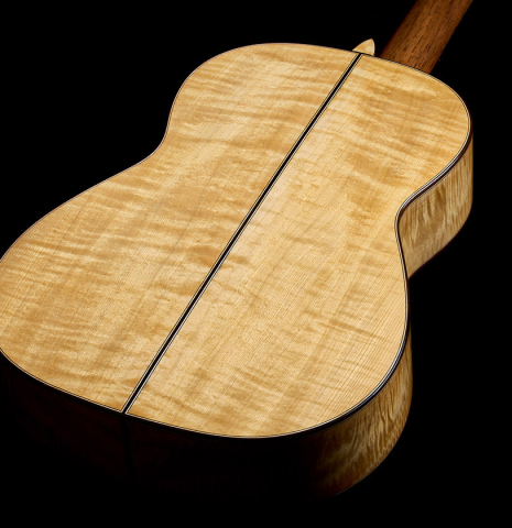 The back and sides of a Wolfgang Jellinghaus "1912 Ex-Segovia 640" classical guitar made of spruce and maple