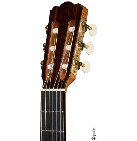 The headstock of a 2026 Federico Jiang "Arias" classical guitar made of spruce and maple