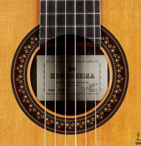 The rosette of a 2025 So Kimishima “Stella” classical guitar made of cedar and Indian rosewood